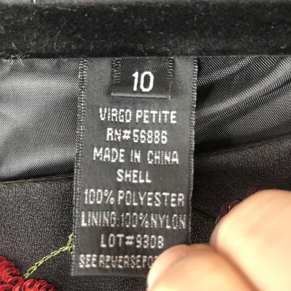 Virgo Petite Dress Womens Size 10 Black Floral Embroidered Beaded Maxi Formal - Picture 8 of 13